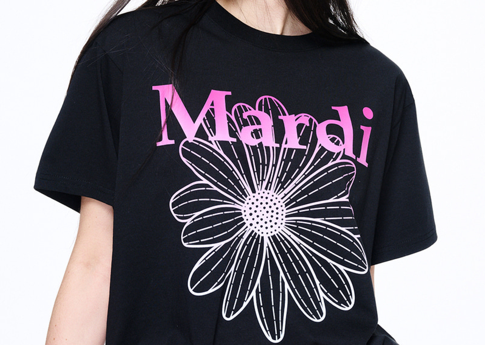 MARDI KOREA FLOWER MARDI GRADATION BLACK PINK TEE image 1