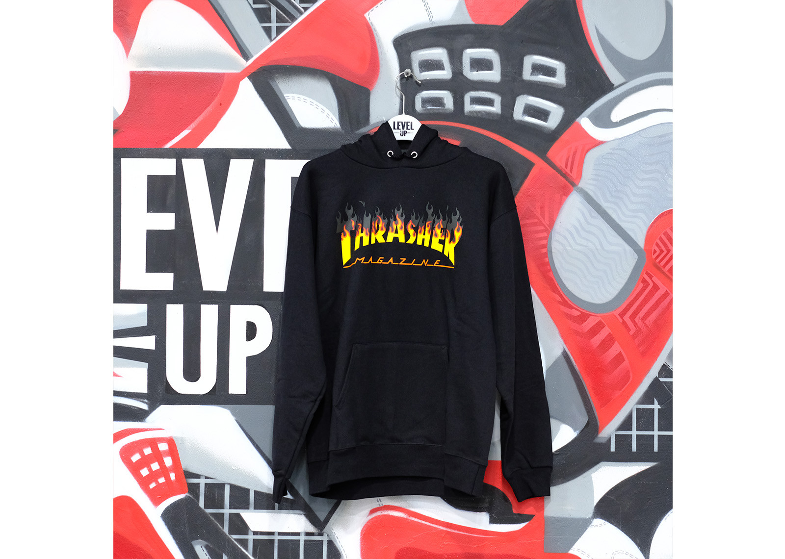 THRASHER BBQ FLAME BLACK HOODIE | Level Up