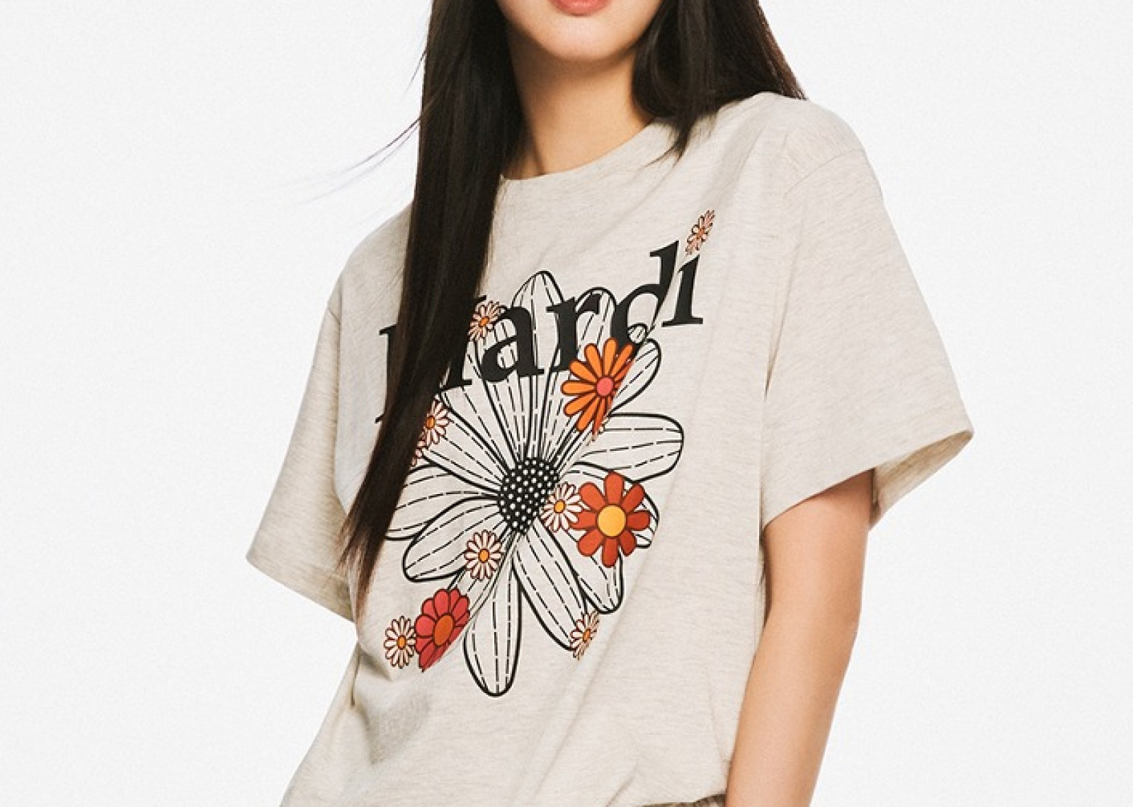 MARDI KOREA  FLOWER MARDI BLOSSOM OATMEAL BLACK TEE image 1