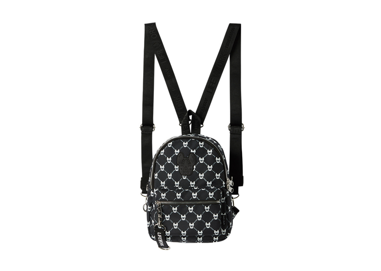 Lifework korea Patch Zip Closure Backpack Mini Pattern Black image 2