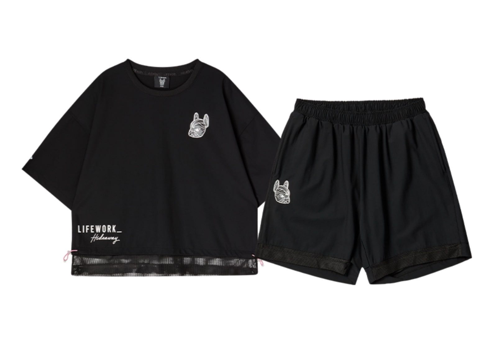 LIFEWORK KOREA VENTURI MESH LAYERED SHORT SLEEVED T-SHIRT + SHORT PANTS BLACK (SETUP) image 1