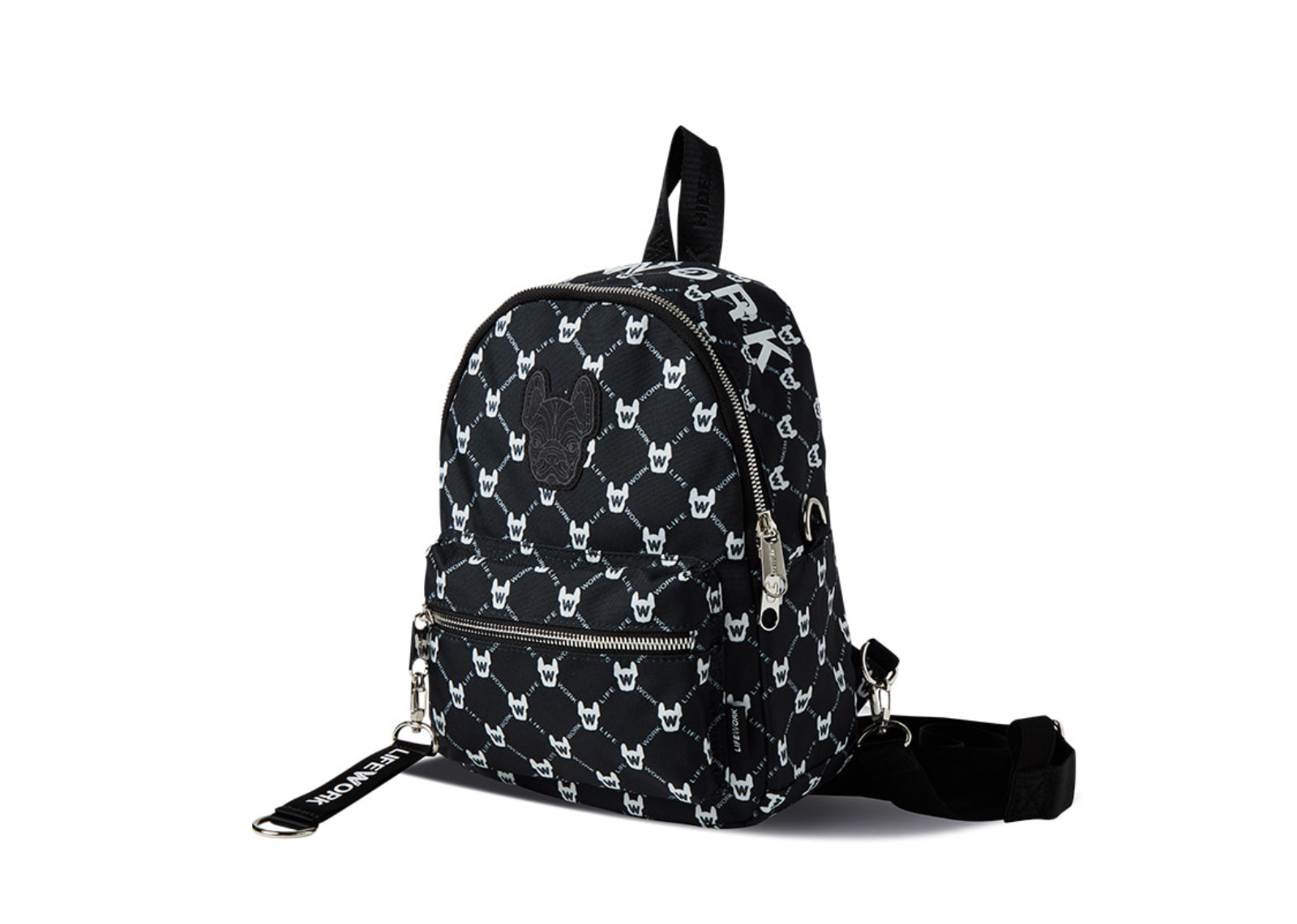Lifework korea Patch Zip Closure Backpack Mini Pattern Black image 1