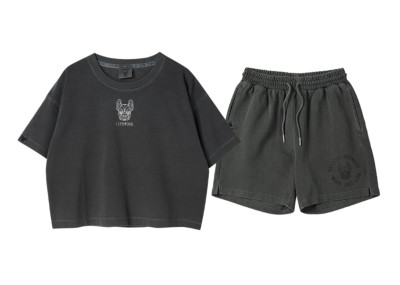 Lifework Korea Ladok Logo Pigment Short Sleeved T-Shirt + Short Pants Charcoal Grey(SETUP)