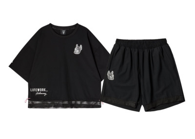 Lifework Korea Venturi Mesh Layered Short Sleeved T-Shirt + Short Pants Black (SETUP)