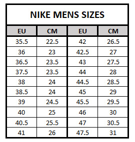 nike air max 1 size chart