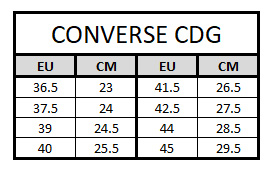 cdg x converse size guide