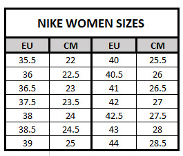 size chart nike air max 97