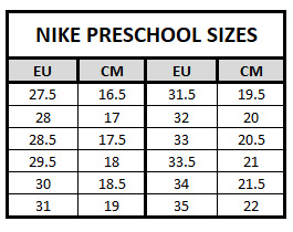 jordan ps size chart