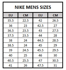 Air jordan shoe size chart on sale