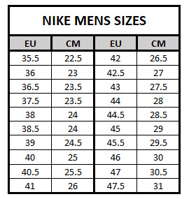Nike Dunk Low Size Chart